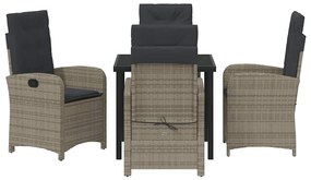 Conjunto de Jantar de Jardim de 5 Peças com Almofadas Rattan Cinza