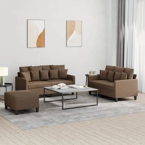 vidaXL 3 pcs conjunto de sofás com almofadões tecido castanho