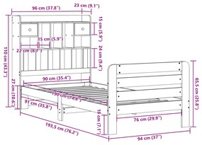 Cama com estante sem colchão 90x190 cm pinho maciço