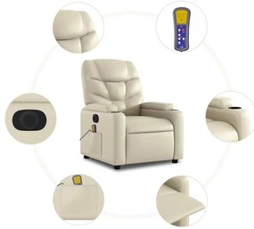 Poltrona massagens reclinável elétrica couro artificial creme