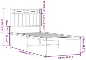 Estrutura de cama sem colchão com cabeceira 75x190 cm branco