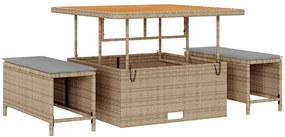 Conjunto de Sofá Jardim vidaXL 9 Peças com Almofadas Bege Polirattan A