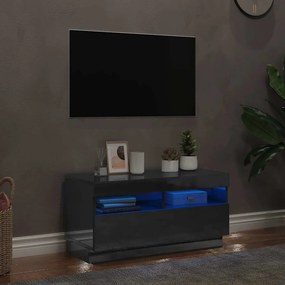 vidaXL Móvel de TV com luzes LED 80x35x40 cm cinzento brilhante