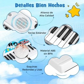 Teclado de piano para crianças elétrico portátil de 49 teclas com 8 ritmos, 8 tons e 10 demonstrações Instrumento musical branco