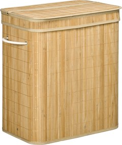 HOMCOM Cesto de Roupa Suja 90L em Bambu com 2 Compartimentos Alças e Bolsa Interna Removível 54,2x35,2x59,5 cm Madeira | Aosom Portugal