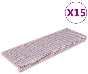 vidaXL Tapetes escada adesivos aspeto sisal 15 pcs 65x21x4 cm rosa
