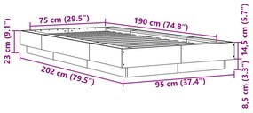 Estrutura de cama 75x190 cm derivados de madeira preto