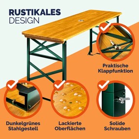 Mesa para jardim, campismo, tendas, piquenique (GUARDA SOL NÃO INCLUIDO) 170x50x75-105cm regulável em altura e dobravel Verde e Castanha