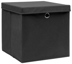 Caixas de arrumação com tampas 10 pcs 28x28x28 cm preto
