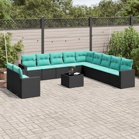 vidaXL 12 pcs conjunto de sofás de jardim com almofadões vime PE preto