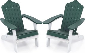 Conjunto de 2 Cadeiras Adirondack Dobráveis, 88 x 77 x 95 cm, Apoios de Braços Largos, Verde escuro