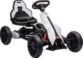 HOMCOM Go Kart Elétrico para Crianças Kart a Bateria 12V Velocidade Ajustável 3-5 km/h e Cinto de Segurança 100x58x58,5 cm Branco | Aosom Portugal