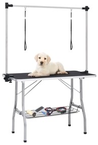 Mesa de grooming ajustável para cães com 2 laços e cesto