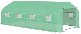 Outsunny Estufa Tipo Túnel de Jardim 600x300x200cm para Cultivo de Plantas Verduras com 8 Janelas e Porta Enroláveis com Zíper Aço Verde