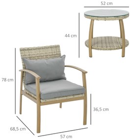 Conjunto de Cadeiras e Mesa em Vime com Estrutura de Alumínio Inclui 2 Cadeiras 1 Mesa de Vidro Temperado Natural e Castanho