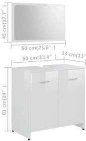 3 pcs conj. móveis casa de banho contraplacado branco brilhante