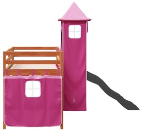 Cama alta para criança com torre 80x200 cm pinho maciço rosa