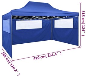 Tenda dobrável profissional festas 3 paredes 3x4 m aço azul