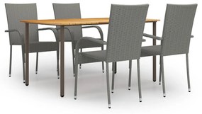 vidaXL 5 pcs conjunto de jantar para jardim vime PE cinzento