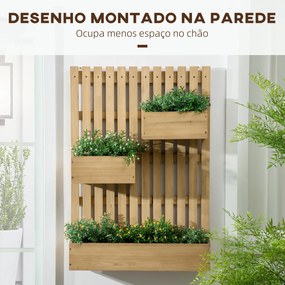 Outsunny Floreira de Parede com Treliça Floreira Vertical de Madeira com 4 Vasos Móveis e Orifício de Drenagem para Jardim Varanda Pátio 60x16x80 cm Madeira