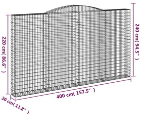 Cestos gabião arqueados 2pcs 400x30x220/240cm ferro galvanizado
