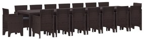 vidaXL Conjunto de Jantar para Jardim com Almofadas 17 pcs Castanho PP