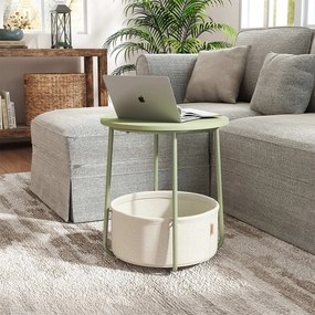 Mesa auxiliar redonda com cesto em tecido 45 x 50 cm verde + branco creme