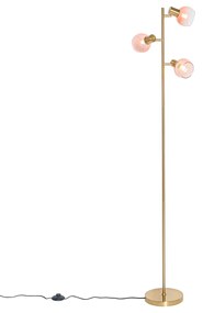 Candeeiro de pé Art Deco dourado com vidro rosa 3 luzes - Vidro Art Deco