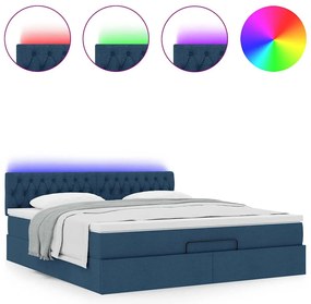 Cama Otomana com colchão &amp; LEDs 180x200cm tecido azul