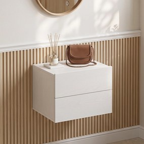Conjunto de 2 Mesas de Cabeceira Suspensas, 42 x 30 x 29 cm, Duas Gavetas de Arrumação, Branco