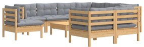 10pcs conjunto lounge de jardim + almofadões cinza pinho maciço