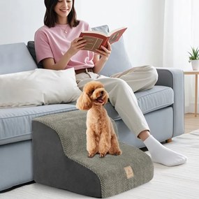 Rampa de espuma para cães Escada de 2 níveis para animais de estimação com cobertura lavável Base antiderrapante Degraus para cães para sofá-cama Cinz