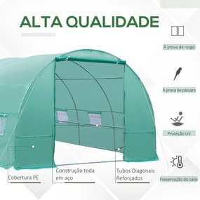 Estufa tipo Túnel 8x3x2m Aço e PE 140 g/m² Estufa para Cultivo de Plan