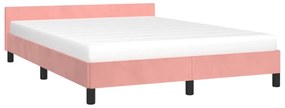 Estrutura de cama c/ cabeceira 140x190 cm veludo rosa