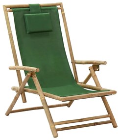 vidaXL Cadeira de descanso reclinável bambu e tecido verde