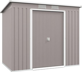 Abrigo de Jardim 213x130x172 cm Abrigo de Exterior de Aço Galvanizado com Porta Corredeira para Armazenamento Cinza Claro