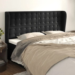 Cabeceira de cama c/ abas veludo 203x23x118/128 cm preto