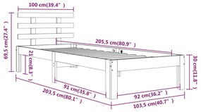 Estrutura de cama 100x200 cm madeira maciça preto