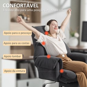 Cadeira de Escritorio com Apoio para os Pés Encosto Reclinável e Acolchoada Espesso 80x80x106-114 cm Cinzento
