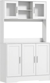 HOMCOM Armário de Cozinha com 2 Portas de Vidro Bancada Ampla para Micro-ondas Compartimentos Abertos Prateleiras Ajustáveis Branco | Aosom Portugal