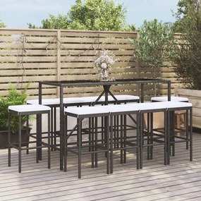 vidaXL 11 pcs conjunto de bar p/ jardim c/ almofadões vime PE preto