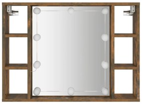 Armário espelhado com LED 76x15x55 cm carvalho fumado