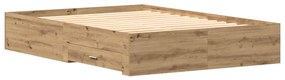 Cama com Gavetas vidaXL Carvalho Artisan 135x190 cm Madeira Revestida