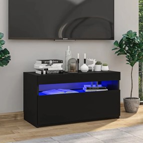 vidaXL Móvel de TV com luzes LED 75x35x40 cm preto brilhante