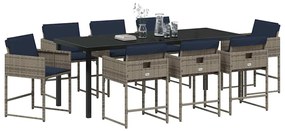 Conjunto de Jantar de Jardim de 9 Peças com Almofadas Cinza em Rattan