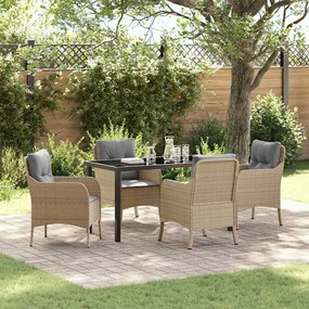 vidaXL Conjunto de Jantar de Jardim com Almofadas Bege Vime PE