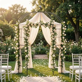 Arco de jardim metálico em forma de gaiola de pássaros 203 x 203 x 296 cm, com treliça e gancho para rosas trepadeiras, para pátio traseiro ou terraço