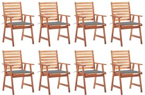 Cadeiras de jantar p/ jardim 8 pcs c/ almofadões acácia maciça