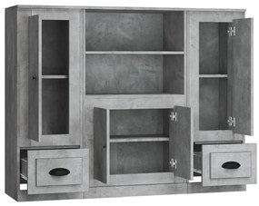 Armários altos 3 pcs derivados de madeira cinzento cimento