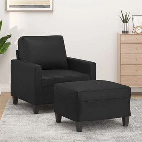 vidaXL Poltrona com apoio de pés couro artificial 60 cm preto